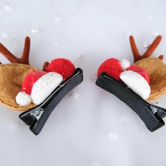 A Pair Handmade Christmas Hair Clips with Santa Hat Christmas Gift - Picture 5 of 6